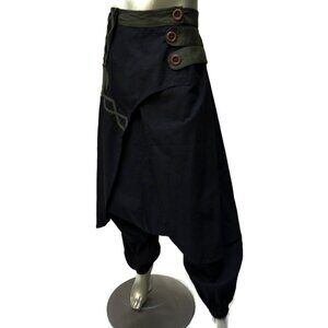 Thai Harem Pants Skirt Panel ONE SIZE Black Olive Wide Leg Boho Hippie